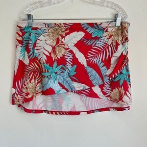 Jantzen Swimsuit Coverup Skirt Tropical Florals Deep Pink Red and Aqua Size 14